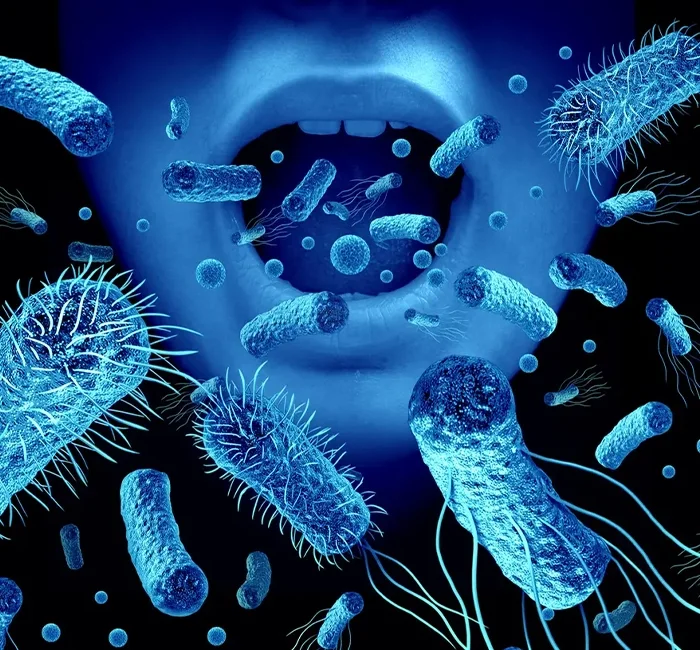 Illustration of oral bacteria around the mouth representing the oral microbiome Denta Guard supports