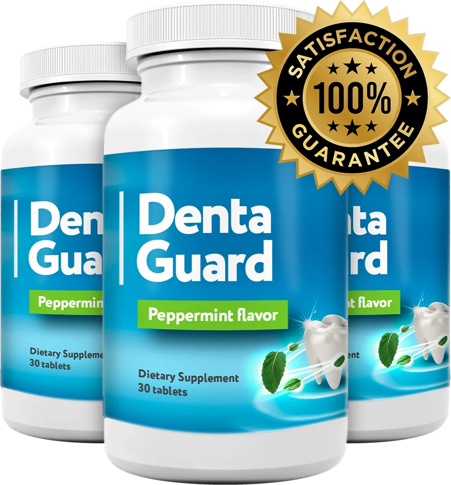 Denta Guard bottles with a 100% satisfaction money-back guarantee seal