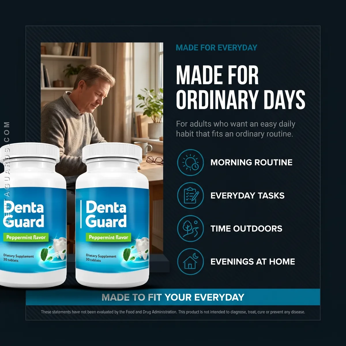 Denta Guard is made for ordinary days: adults supporting gum and breath wellness alongside brushing